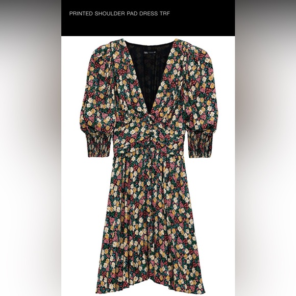 Zara Floral Print Shoulder Pad Dress. Small. NWT! - Picture 3 of 8